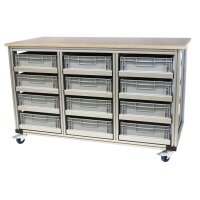 Mobile Werkbank mit Arbeitsplatte und Euroboxen im...