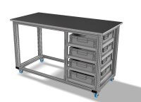 Mobile Werkbank mit Arbeitsplatte und Euroboxen im Vollauszug (Schubladen)